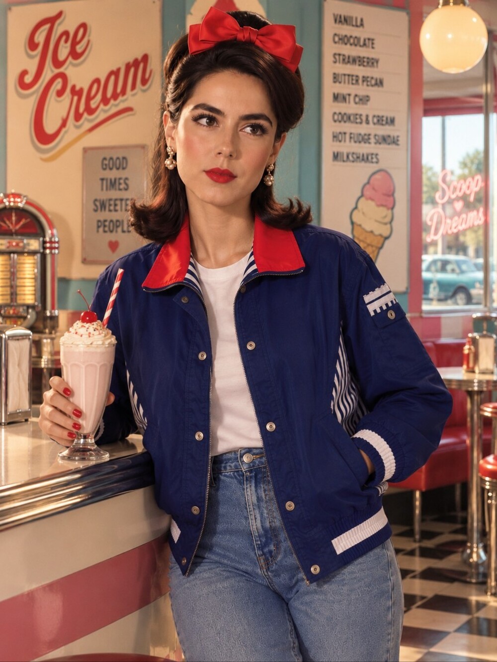 Retro Izzi Spirit Navy Jacket with Red Contrast Collar
